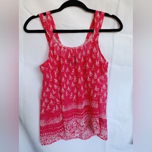 Express Flowing Pink White Bohemian Sleeveless Relaxed Criss Cross Tank - xs